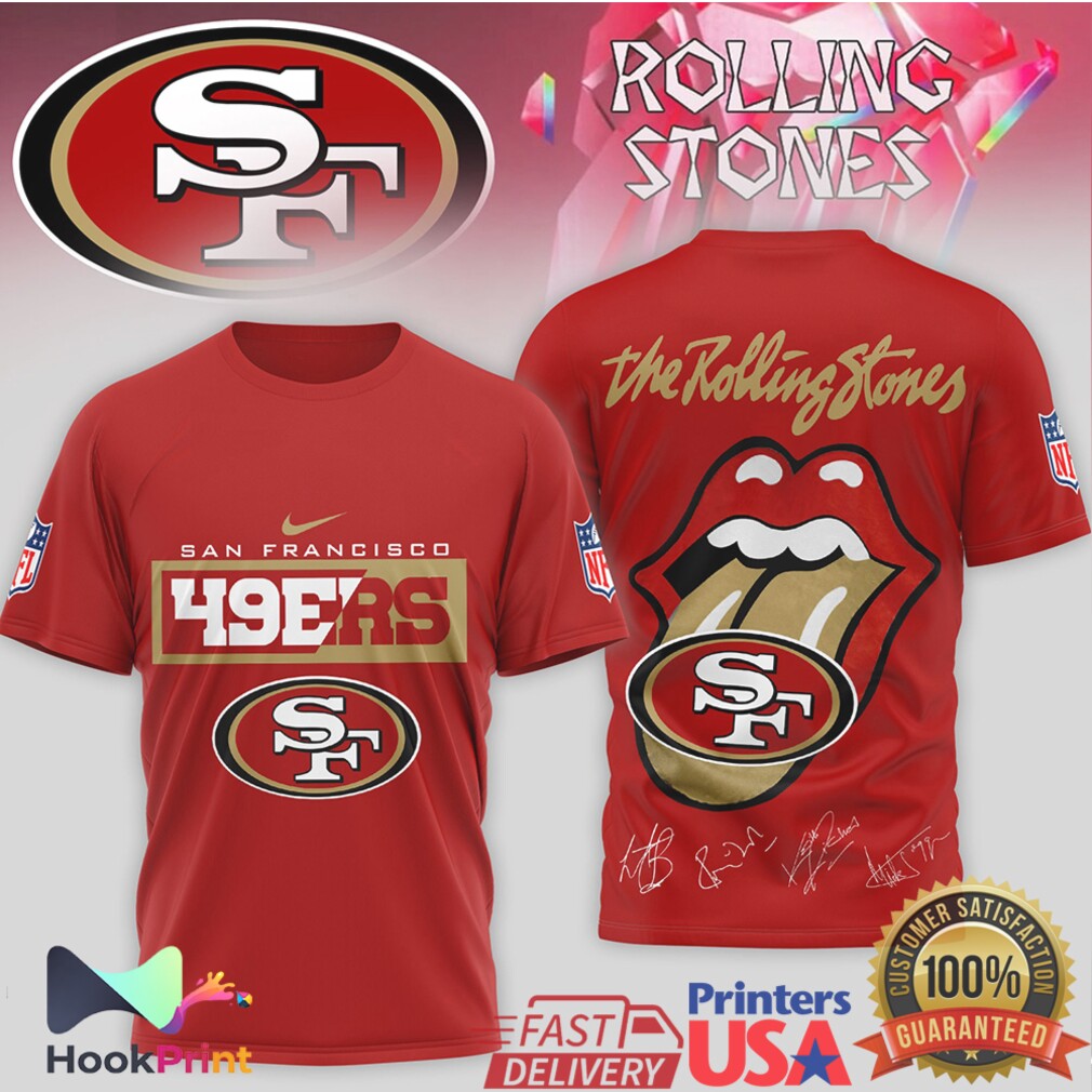 San Francisco 49ers x Rolling Stones Tongue Logo Signatures Shirt San Francisco 49ers x Rolling Stones Tongue Logo Signatures Shirt