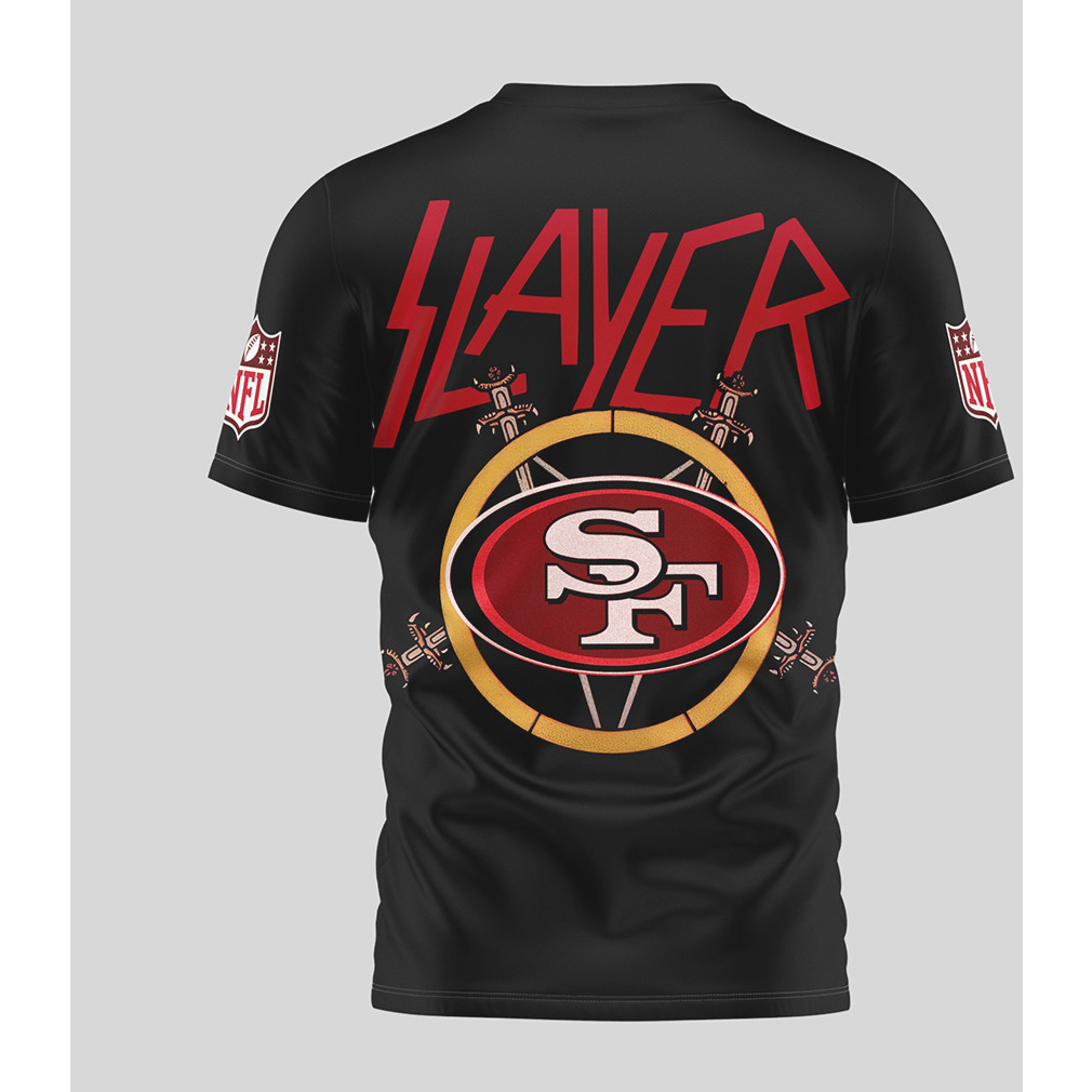 San Francisco 49ers x Slayer Rock Roll Fan Football T Shirt San Francisco 49ers x Slayer Rock Roll Fan Football T Shirt