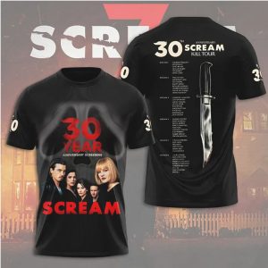 Scream 30 Year Anniversary Screening Tribute Original Cast Ghostface Mask Design T Shirt