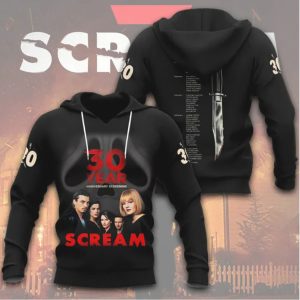 Scream 30 Year Anniversary Screening Tribute Original Cast Ghostface Mask Design T Shirt