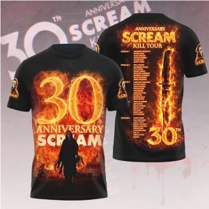 Scream 30th Anniversary Fire Design Kill Tour Ghostface Silhouette T Shirt