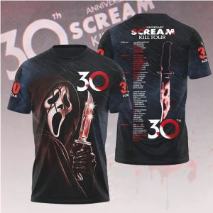 Scream 30th Anniversary Kill Tour Ghostface With Knife Artwork T Shirt