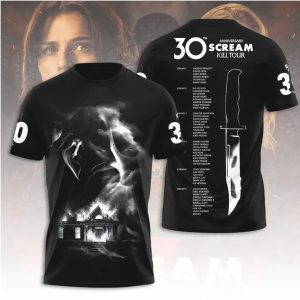 Scream 30th Anniversary Kill Tour List Ghostface Haunted House Apparel T Shirt