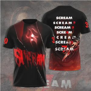 Scream 7 Anthology Red Mask Ghostface Horror Movie 3D Apparel T Shirt