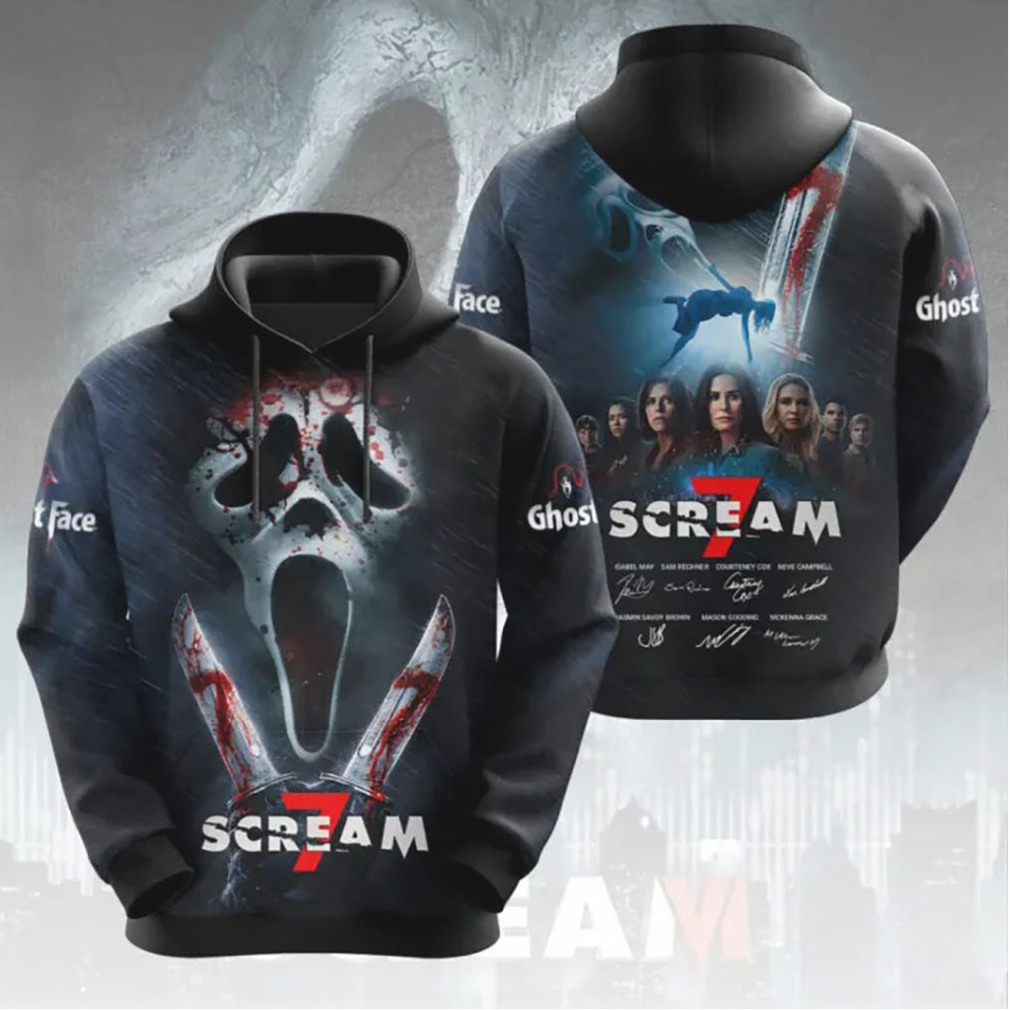 Scream 7 Bloody Ghostface Mask Dual Knife Signature Horror Fan Gear T Shirt Scream 7 Bloody Ghostface Mask Dual Knife Signature Horror Fan Gear T Shirt