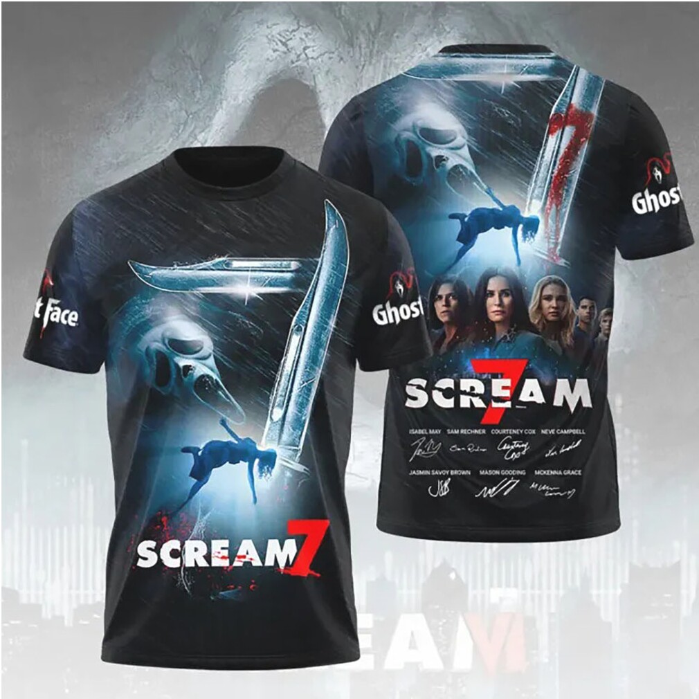 Scream 7 Blue Neon Ghostface Stab All Over Print Apparel T Shirt Scream 7 Blue Neon Ghostface Stab All Over Print Apparel T Shirt