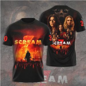 Scream 7 Burning House Ghostface Fear Hits Home 30th Anniversary Apparel T Shirt