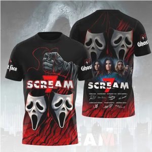Scream 7 Double Mask Ghostface Blood Drip 3D T Shirt