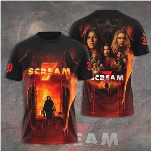 Scream 7 Fear Hits Home Fire Ghostface Cast 30th Anniversary 3D T Shirt