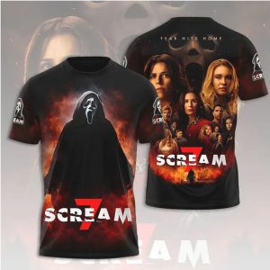 Scream 7 Fear Hits Home Fire Ghostface Cast Photo 3D All Over Print T Shirt