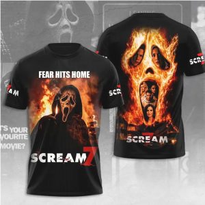 Scream 7 Fear Hits Home Ghostface Fire Mask Horror Movie 3D All Over Print T Shirt