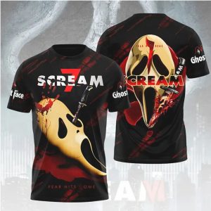 Scream 7 Fear Hits Home Ghostface Mask Dagger 3D Apparel T Shirt