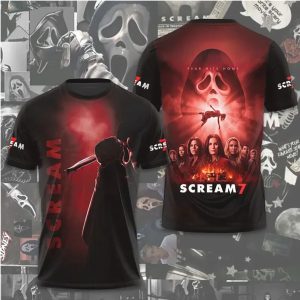 Scream 7 Fear Hits Home Red Glow Ghostface Silhouette Horror T Shirt