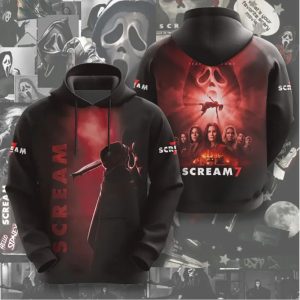 Scream 7 Fear Hits Home Red Glow Ghostface Silhouette Horror T Shirt