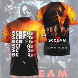 Scream 7 Fiery Sunset Ghostface Poster Art Custom Horror T Shirt