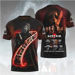Scream 7 Ghostface Film Strip Cinematic Horror Cast Signature T Shirt