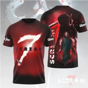 Scream 7 Ghostface Horror Movie Red Smoke All Over Print T Shirt