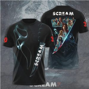 Scream 7 Ghostface Knife Reflection Cast Montage T Shirt