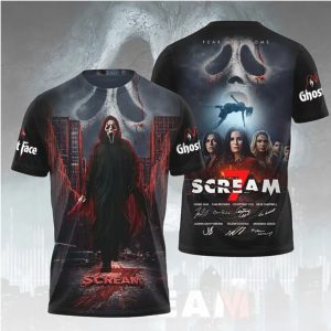 Scream 7 Ghostface Stalking City Silhouette Horror Movie Apparel T Shirt