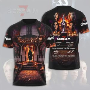 Scream 7 Movie Poster Cast Autograph Knife Design 3D All Over Print Shirt