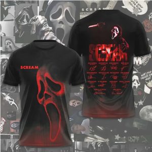 Scream Ghostface Red Mask Autographed Cast Signature Horror Apparel T Shirt