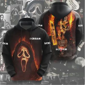 Scream Movie Flaming Ghostface Burn It All Down 3D Horror Movie Apparel T Shirt