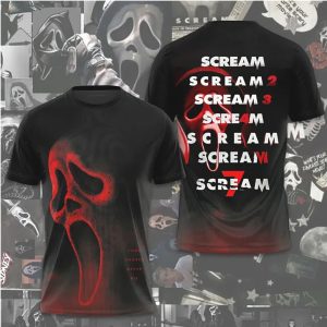 Scream Movie Franchise 1 7 Red Ghostface Mask Logo All Over Print Shirt