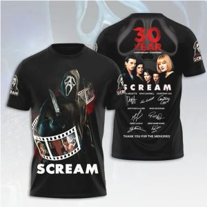 Scream Thank You For The Memories 30 Year Anniversary Film Strip Cast Signatures T Shirt