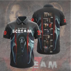 Scream Timeline 1996 2026 Ghostface Evolution 30th Anniversary 3D T Shirt Scream Timeline 1996 2026 Ghostface Evolution 30th Anniversary 3D T Shirt