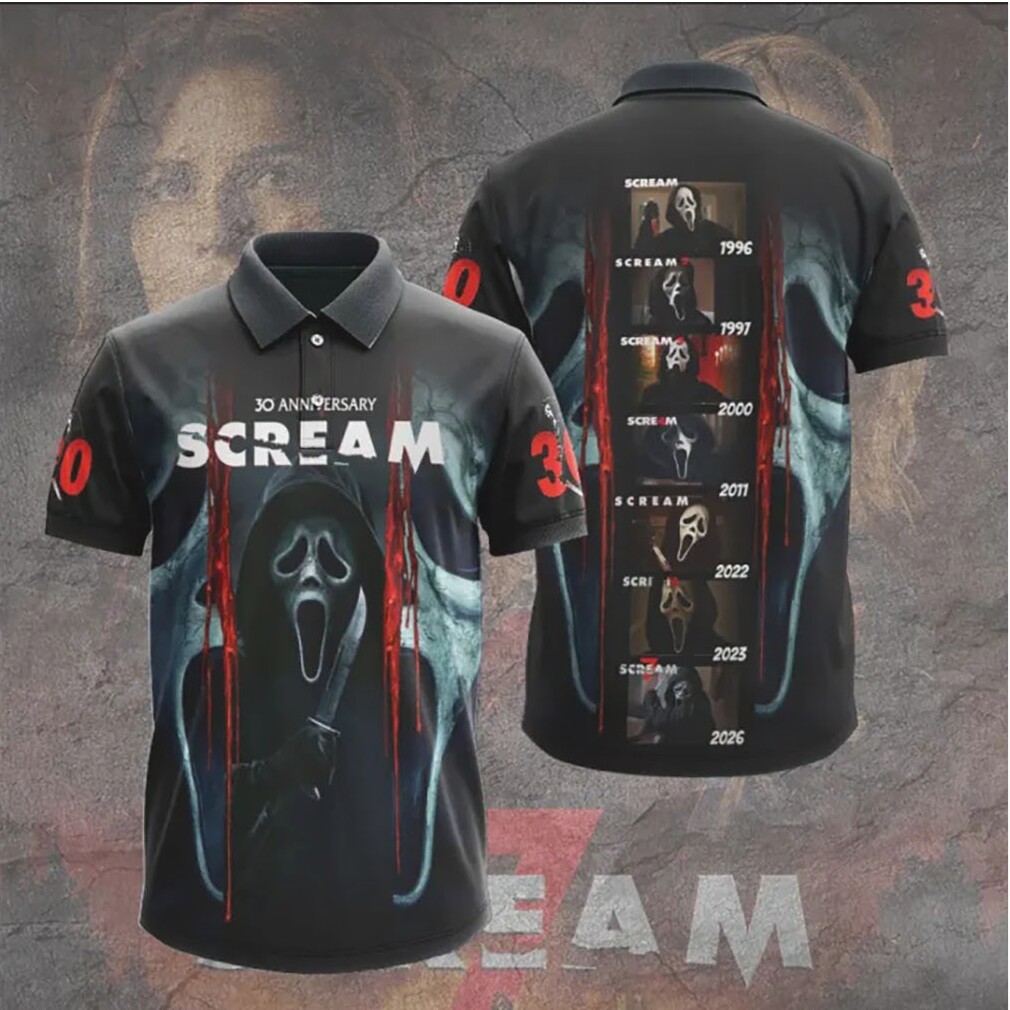 Scream Timeline 1996 2026 Ghostface Evolution 30th Anniversary 3D T Shirt Scream Timeline 1996 2026 Ghostface Evolution 30th Anniversary 3D T Shirt