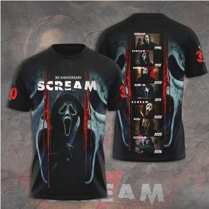Scream Timeline 1996 2026 Ghostface Evolution 30th Anniversary 3D T Shirt