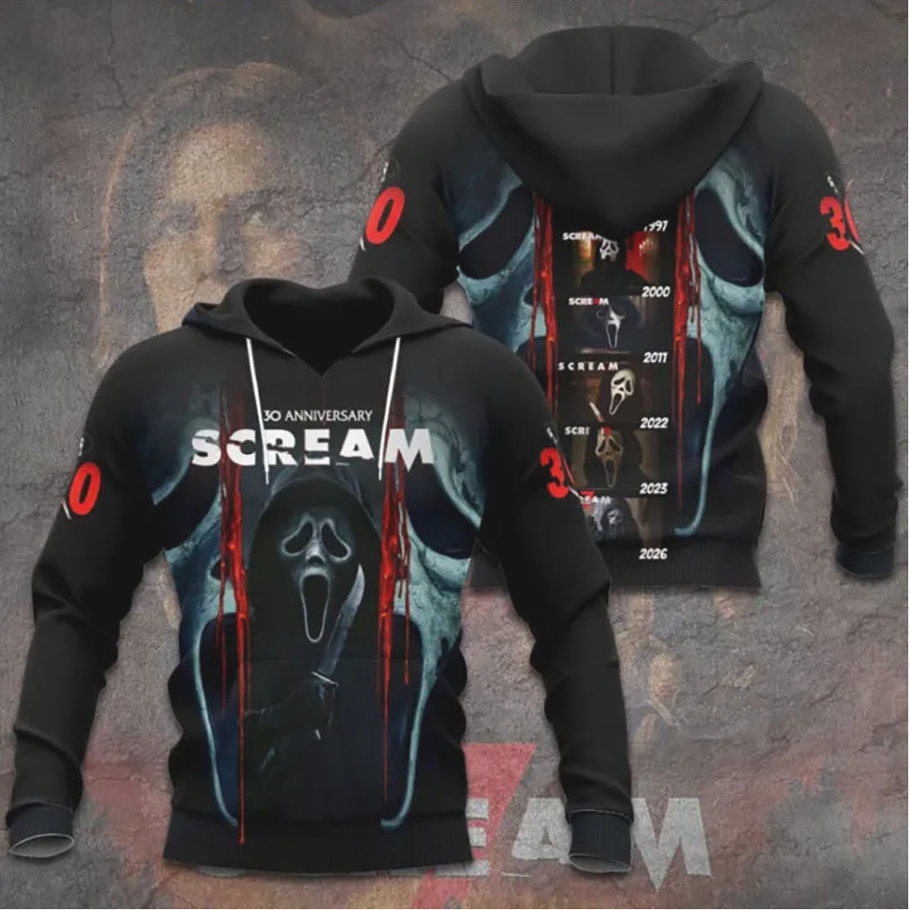 Scream Timeline 1996 2026 Ghostface Evolution 30th Anniversary 3D T Shirt Scream Timeline 1996 2026 Ghostface Evolution 30th Anniversary 3D T Shirt