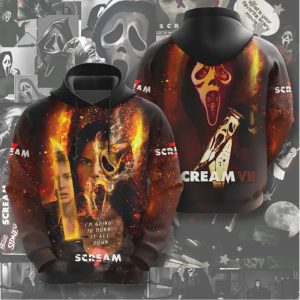 Scream VII Burn It All Down Ghostface Fire 3D T Shirt