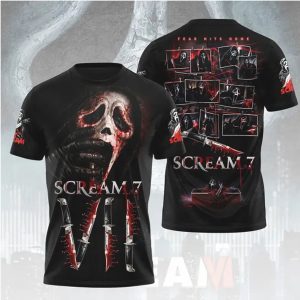 Scream VII Fear Hits Home Bloody Ghostface Collage Horror Fan T Shirt