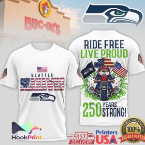 Seattle Seahawks Buc ee's Biker Ride Free Live Proud 250 Years Strong T Shirt