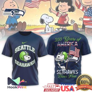 Seattle Seahawks Snoopy 250 Years of America Never Fade NFL T Shirt