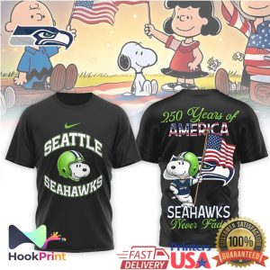 Seattle Seahawks Snoopy 250 Years of America Never Fade NFL T Shirt