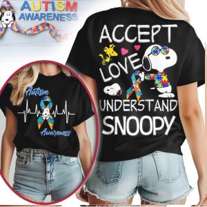 Snoopy Autism Awareness Accept Love Understand Puzzle Ribbon Graphic Shirt Snoopy Autism Awareness Accept Love Understand Puzzle Ribbon Graphic Shirt