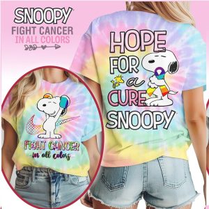 Snoopy Fight Cancer In All Colors Rainbow Ribbon Awareness Shirt