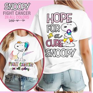 Snoopy Fight Cancer In All Colors Rainbow Ribbon Awareness Shirt