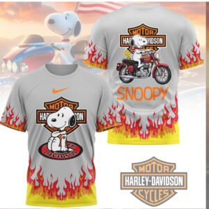 Snoopy Harley Davidson Motor Cycles Flame Graphic T Shirt
