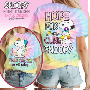 Snoopy Hope for a Cure Cancer Awareness Ribbon Rainbow Graphic Shirt