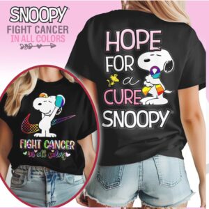 Snoopy Hope for a Cure Cancer Awareness Ribbon Rainbow Graphic Shirt