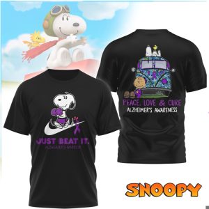 Snoopy Just Beat It Alzheimer's Awareness Purple Ribbon Warrior Shirt