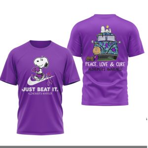 Snoopy Just Beat It Alzheimer's Awareness Purple Ribbon Warrior Shirt