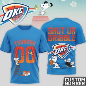 Snoopy OKC Thunder Basketball Shut Up and Dribble Woodstock Graphic T Shirt Snoopy OKC Thunder Basketball Shut Up and Dribble Woodstock Graphic T Shirt