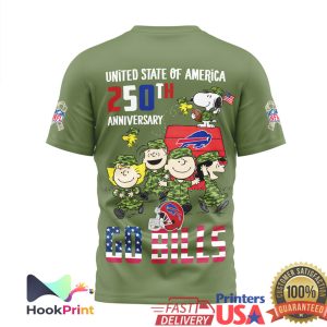 Snoopy Peanuts Buffalo Bills USA 250th Anniversary Military Olive T Shirt