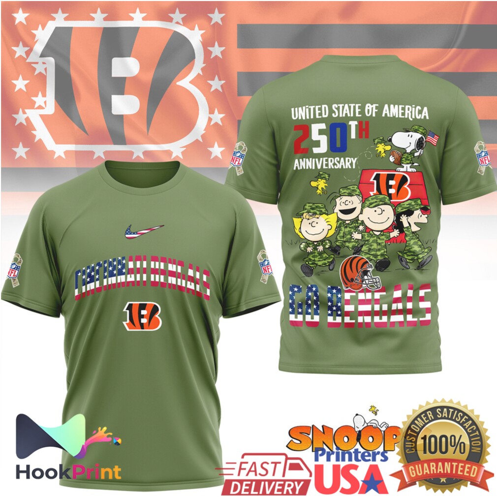 Snoopy Peanuts Cincinnati Bengals USA 250th Anniversary Olive T Shirt Snoopy Peanuts Cincinnati Bengals USA 250th Anniversary Olive T Shirt