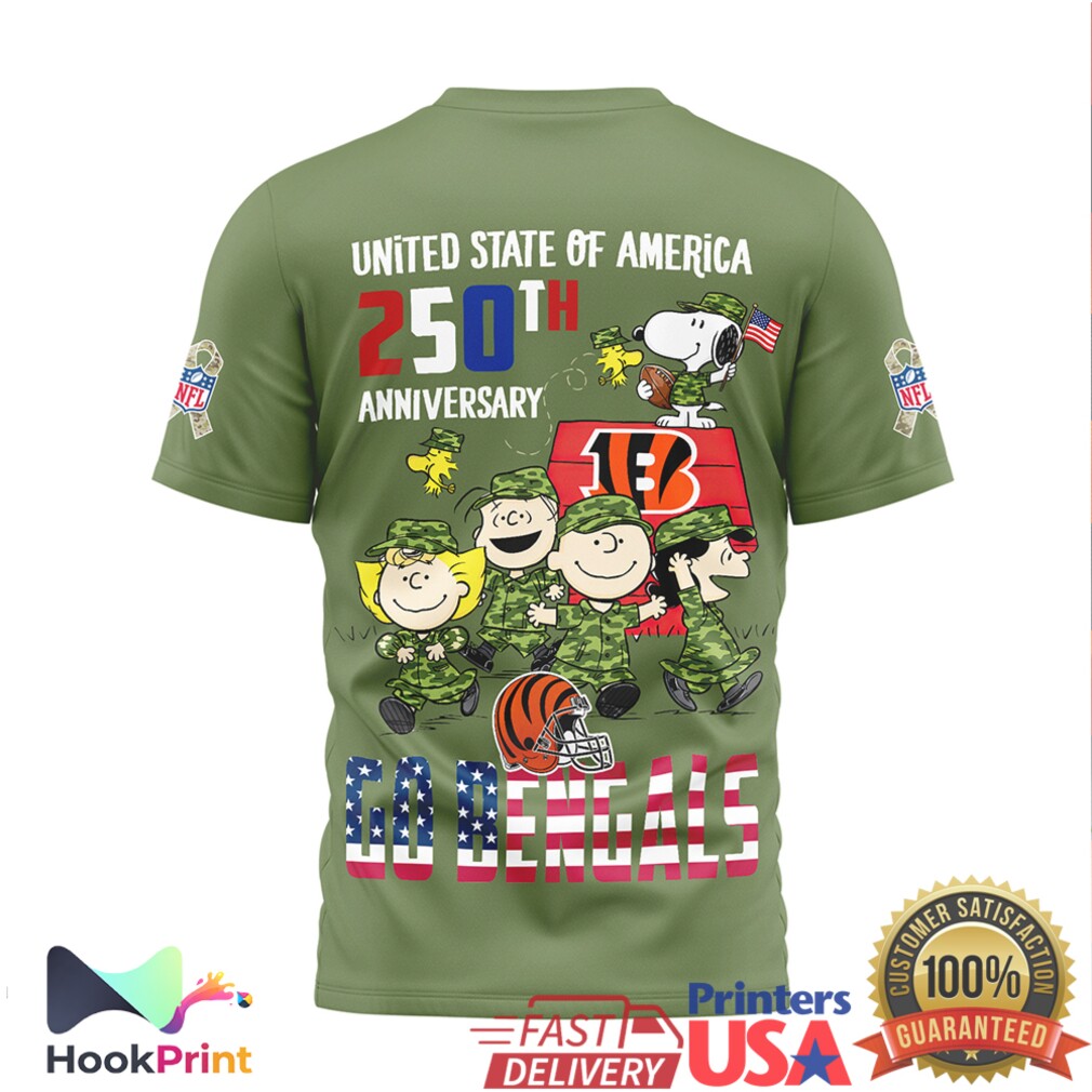 Snoopy Peanuts Cincinnati Bengals USA 250th Anniversary Olive T Shirt Snoopy Peanuts Cincinnati Bengals USA 250th Anniversary Olive T Shirt
