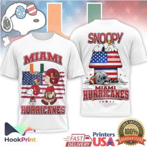 Snoopy and Charlie Brown Miami Hurricanes American Flag Football T Shirt